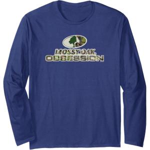 Mossy Oak Obsession Camouflage Classic Outdoors Logo Long Sleeve T-Shirt(Navy Blue)