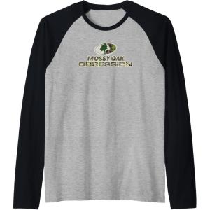 Mossy Oak Obsession Camouflage Classic Outdoors Logo Raglan Baseball Tee(Black/Athletic Heather)