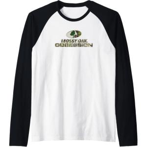 Mossy Oak Obsession Camouflage Classic Outdoors Logo Raglan Baseball Tee(Black/White)