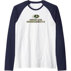 Mossy Oak Obsession Camouflage Classic Outdoors Logo Raglan Baseball Tee(Navy Blue/White)