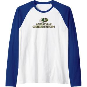 Mossy Oak Obsession Camouflage Classic Outdoors Logo Raglan Baseball Tee(Royal Blue/White)