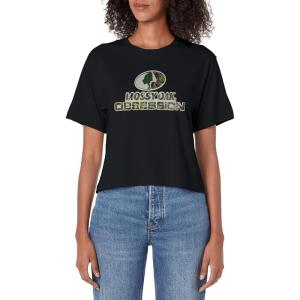 Mossy Oak Obsession Camouflage Classic Outdoors Logo Women’s Crop Top(Black)