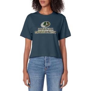 Mossy Oak Obsession Camouflage Classic Outdoors Logo Women’s Crop Top(Dark Blue)