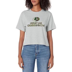 Mossy Oak Obsession Camouflage Classic Outdoors Logo Women’s Crop Top(Heather Grey)
