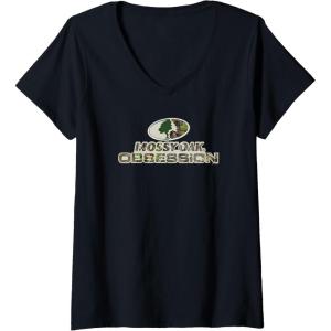 Womens Mossy Oak Obsession Camouflage Classic Outdoors Logo V-Neck T-Shirt(Black)