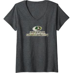 Womens Mossy Oak Obsession Camouflage Classic Outdoors Logo V-Neck T-Shirt(Dark Heather Grey)
