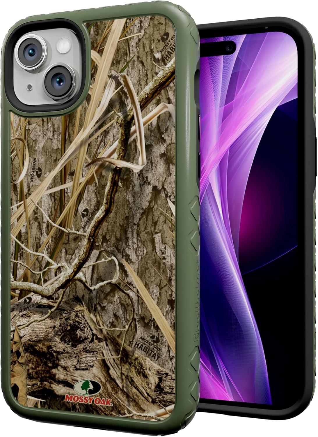 imagecellhelmet Fortitude Case for iPhone 14 Pro Max MagSafe Compatible Dual Protection Drop Test Certified Shockproof Durable iPhone 14 Pro Max Mossy Oak Case Bottomland in Onyx BlackShadow Grass Olive Drab Green