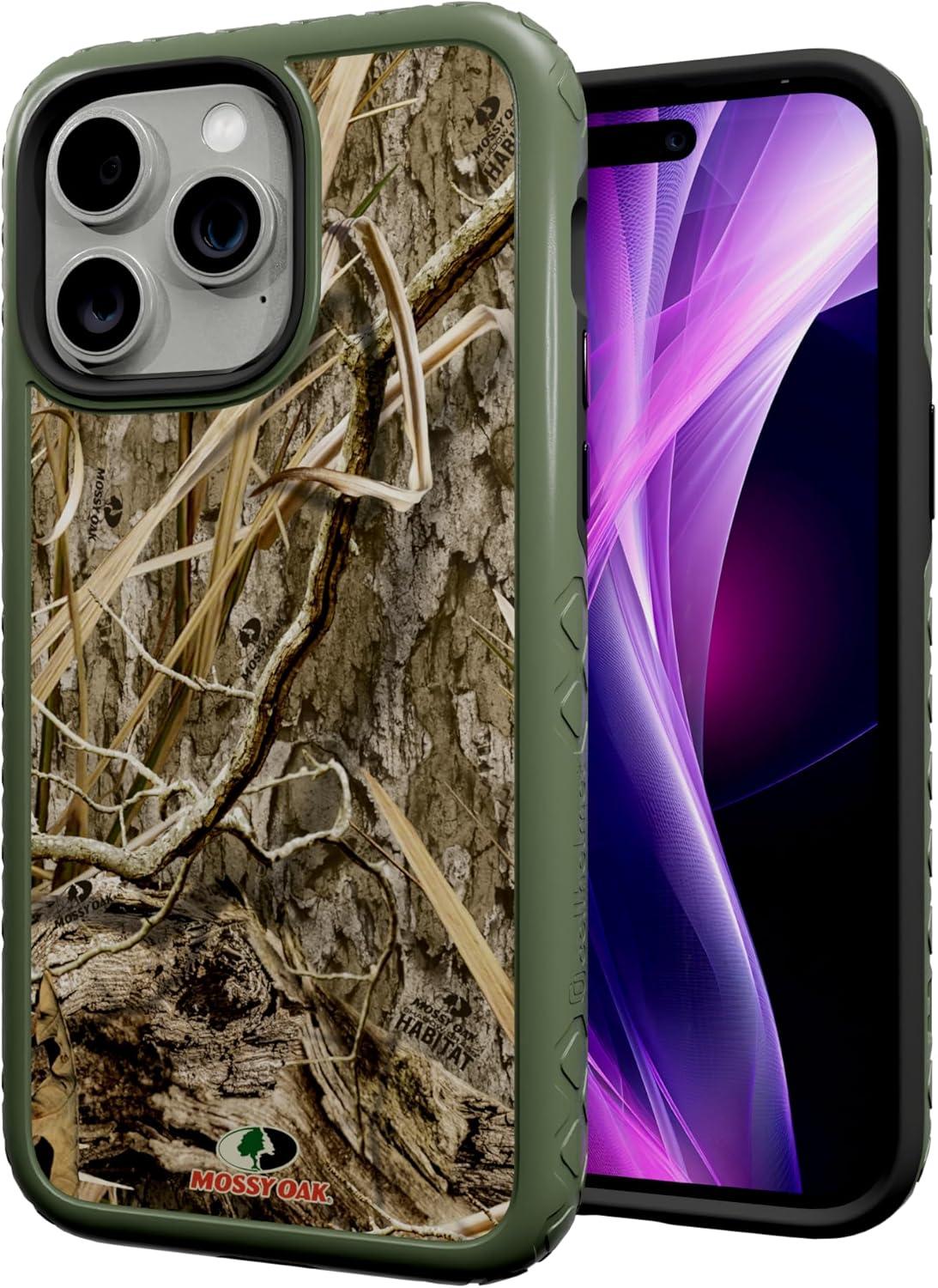 imagecellhelmet Fortitude Case for iPhone 14 Pro Max MagSafe Compatible Dual Protection Drop Test Certified Shockproof Durable iPhone 14 Pro Max Mossy Oak Case Bottomland in Onyx BlackShadow Grass Olive Drab Green