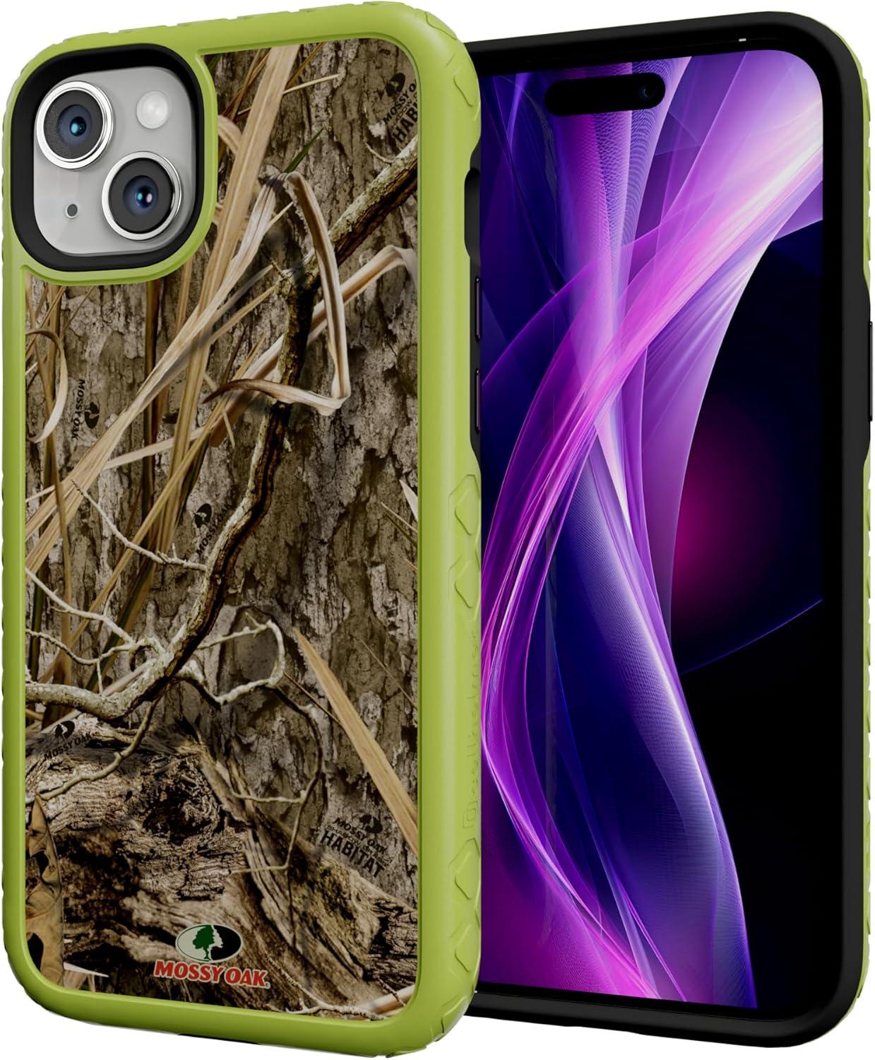 imagecellhelmet Fortitude Case for iPhone 14 Pro Max MagSafe Compatible Dual Protection Drop Test Certified Shockproof Durable iPhone 14 Pro Max Mossy Oak Case Bottomland in Onyx BlackShadow Grass Electric Lime