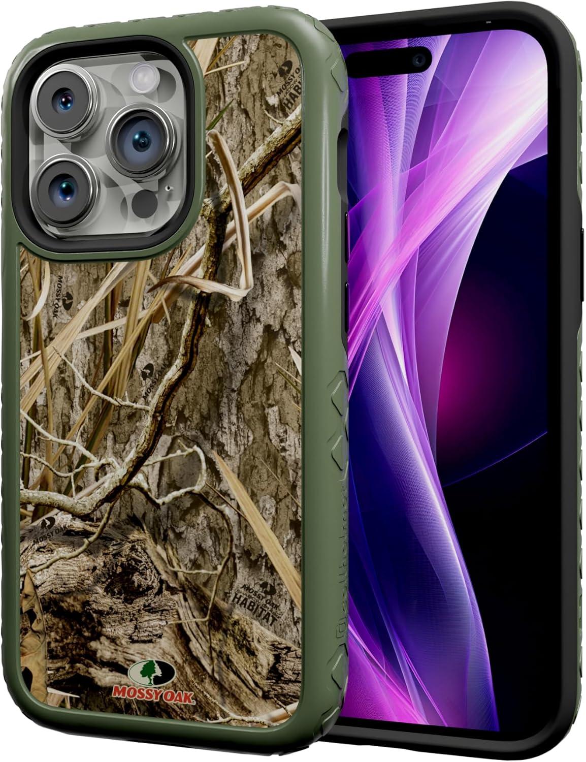 imagecellhelmet Fortitude Case for iPhone 14 Pro Max MagSafe Compatible Dual Protection Drop Test Certified Shockproof Durable iPhone 14 Pro Max Mossy Oak Case Bottomland in Onyx BlackShadow Grass Olive Drab Green
