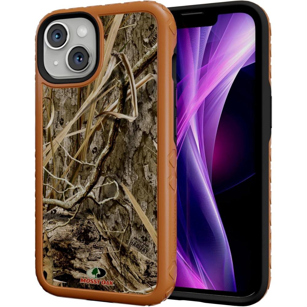 imagecellhelmet Fortitude Case for iPhone 14 Pro Max MagSafe Compatible Dual Protection Drop Test Certified Shockproof Durable iPhone 14 Pro Max Mossy Oak Case Bottomland in Onyx BlackShadow Grass Burnt Orange