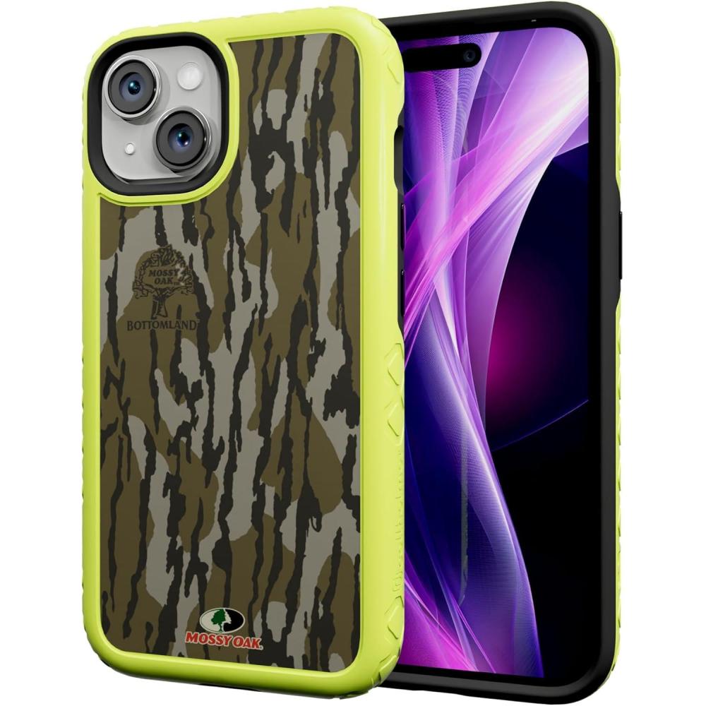 imagecellhelmet Fortitude Case for iPhone 14 Pro Max MagSafe Compatible Dual Protection Drop Test Certified Shockproof Durable iPhone 14 Pro Max Mossy Oak Case Bottomland in Onyx BlackBottomland Orig Electric Lime