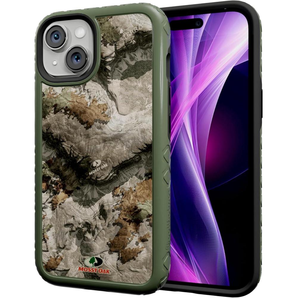 imagecellhelmet Fortitude Case for iPhone 14 Pro Max MagSafe Compatible Dual Protection Drop Test Certified Shockproof Durable iPhone 14 Pro Max Mossy Oak Case Bottomland in Onyx BlackTerra Gila Olive Drab Green