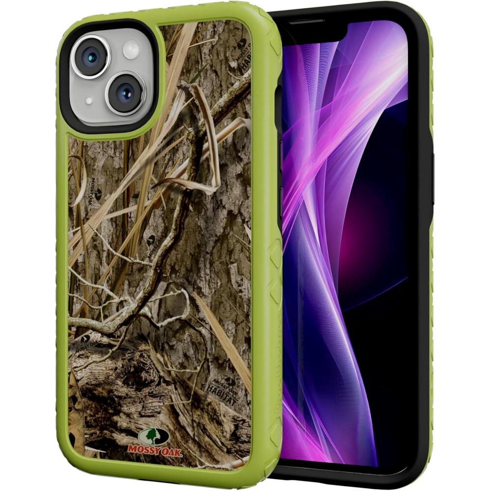 imagecellhelmet Fortitude Case for iPhone 14 Pro Max MagSafe Compatible Dual Protection Drop Test Certified Shockproof Durable iPhone 14 Pro Max Mossy Oak Case Bottomland in Onyx BlackShadow Grass Electric Lime