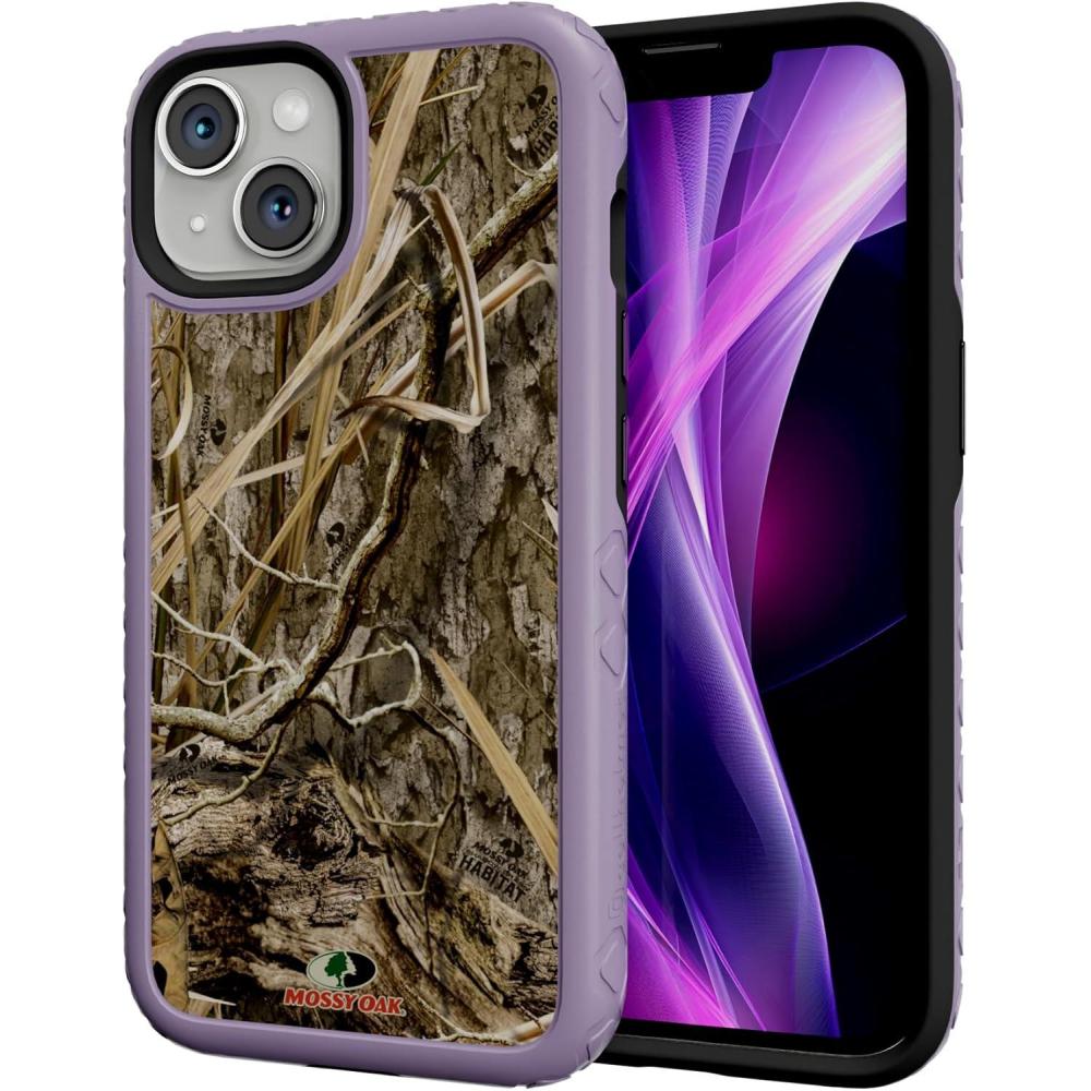 imagecellhelmet Fortitude Case for iPhone 14 Pro Max MagSafe Compatible Dual Protection Drop Test Certified Shockproof Durable iPhone 14 Pro Max Mossy Oak Case Bottomland in Onyx BlackShadow Grass Lilac Blossom Purple