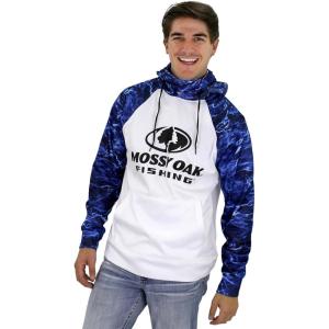 Mossy Mossy Oak Mens Fishing Hoodie, UV SPF Sun Protection Camo Fishing Sweatshirt with Face Mask Gaiter, XX-Large, Marlin Blue