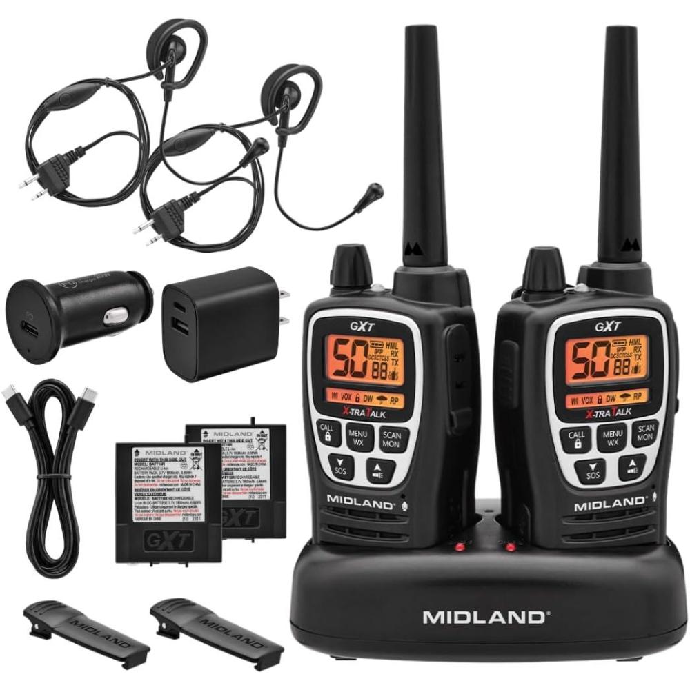 image:imageMidland GXT1050VP4 GMRS TwoWay Radio 50Channel Long Range 142 Privacy Codes SOS NOAA Rechargeable Nickle Battery Mossy Oak Camo 2PackBlackLiion