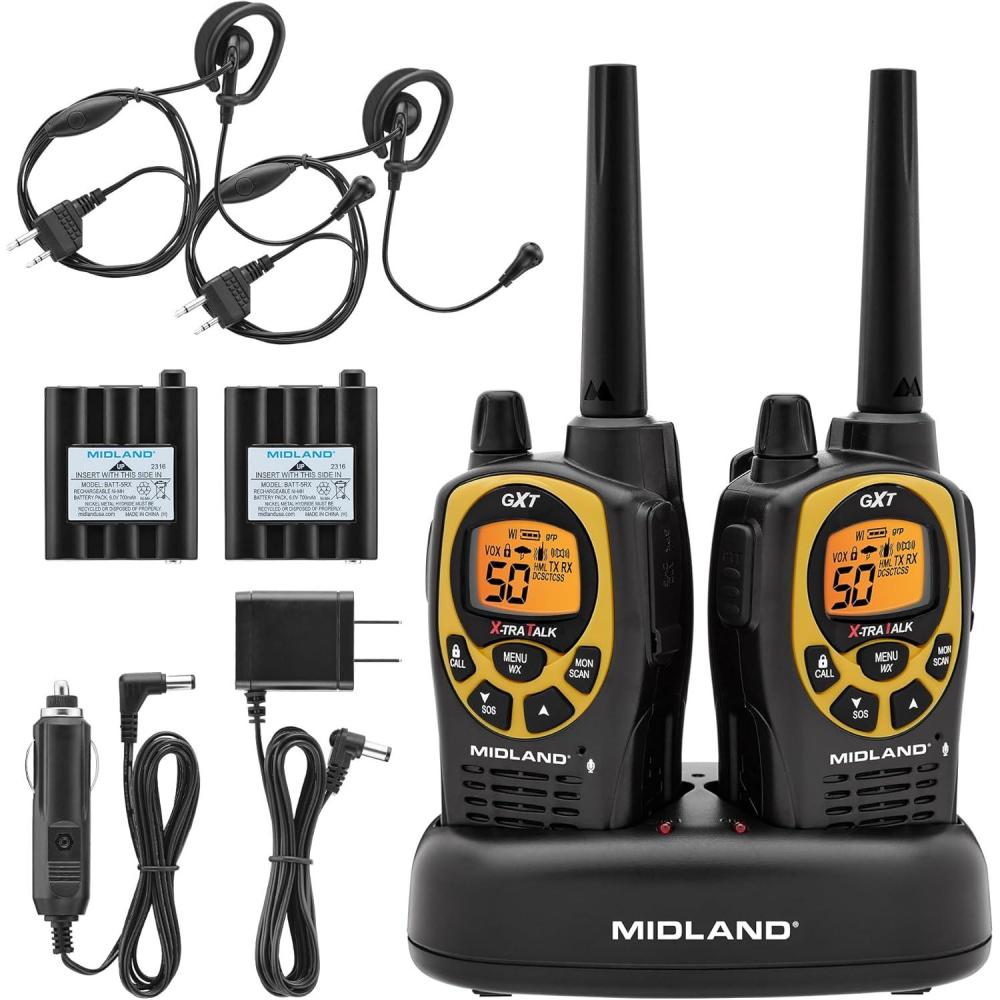 image:imageMidland GXT1050VP4 GMRS TwoWay Radio 50Channel Long Range 142 Privacy Codes SOS NOAA Rechargeable Nickle Battery Mossy Oak Camo 2PackBlackYellow