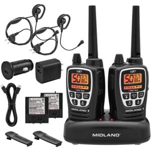 Midland GXT1050VP4 GMRS Two-Way Radio (50-Channel, Long Range, 142 Privacy Codes, SOS, NOAA, Rechargeable Nickle Battery, Mossy Oak Camo, 2-Pack)(Black/Li-ion)