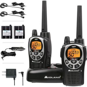Midland GXT1050VP4 GMRS Two-Way Radio (50-Channel, Long Range, 142 Privacy Codes, SOS, NOAA, Rechargeable Nickle Battery, Mossy Oak Camo, 2-Pack)(Black/Silver)