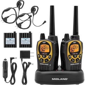Midland GXT1050VP4 GMRS Two-Way Radio (50-Channel, Long Range, 142 Privacy Codes, SOS, NOAA, Rechargeable Nickle Battery, Mossy Oak Camo, 2-Pack)(Black/Yellow)