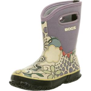 BOGS unisex-child Classic High Waterproof Insulated Rubber Neoprene Rain BootSnow Boot(Garden Print/Purple/Multi)