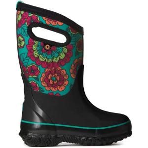 BOGS unisex-child Classic High Waterproof Insulated Rubber Neoprene Rain BootSnow Boot(Pansies Print/Black/Multi)