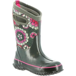 BOGS unisex-child Classic High Waterproof Insulated Rubber Neoprene Rain BootSnow Boot(Pansies Print/Dark Gray/Multi)