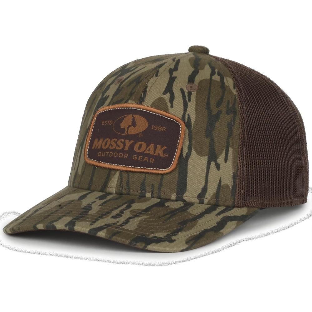 image:imageMossy Oak Camo Trucker Hat Mesh Back Adjustable Snapback for Hunting One Size Bottomland Brown