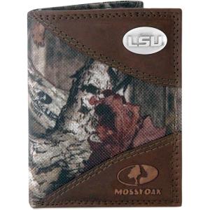 NCAA LSU Tigers Zep-Pro Mossy Oak Nylon and Leather Trifold Concho Wallet, Camouflage, One Size