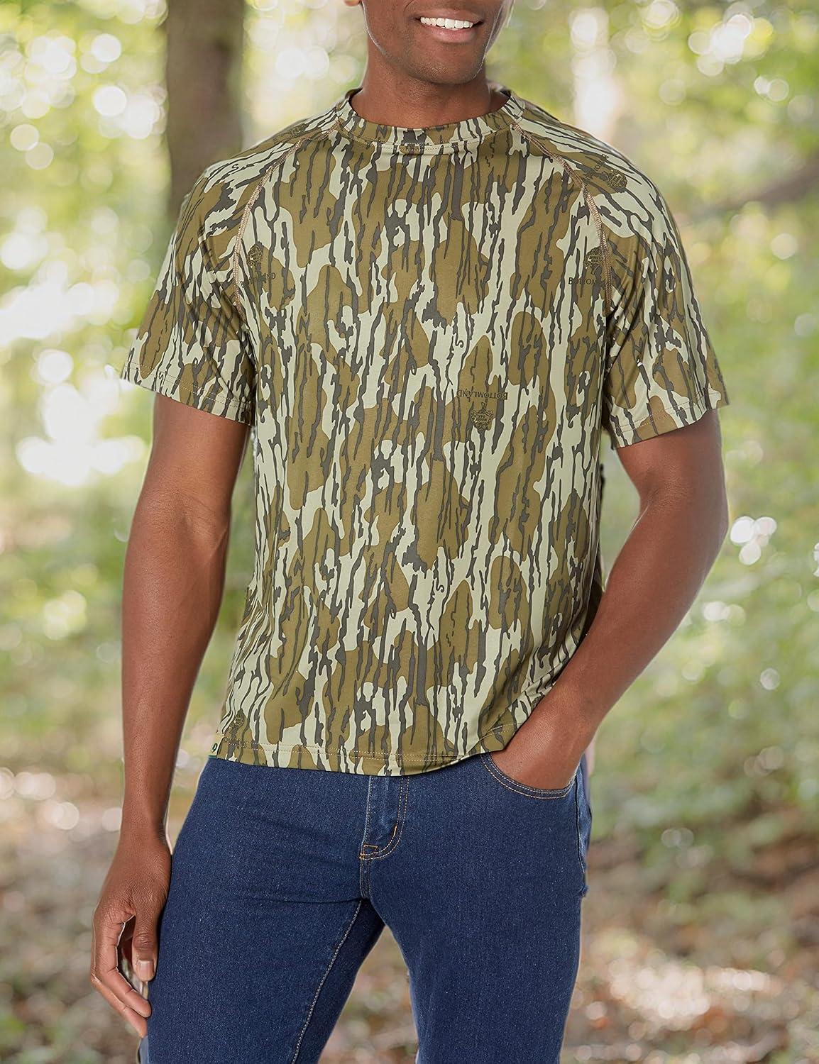 image:imageMossy Oak Camo Hunting Short Sleeve Shirt for Men Lightweight Performance Stretchable Tee with 4Way Stretch amp Cooling TechOriginal Bottomland