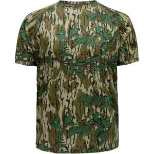 Mossy Oak Camo Hunting Short Sleeve Shirt for Men – Lightweight Performance Stretchable Tee with 4-Way Stretch & Cooling Tech(Greenleaf)