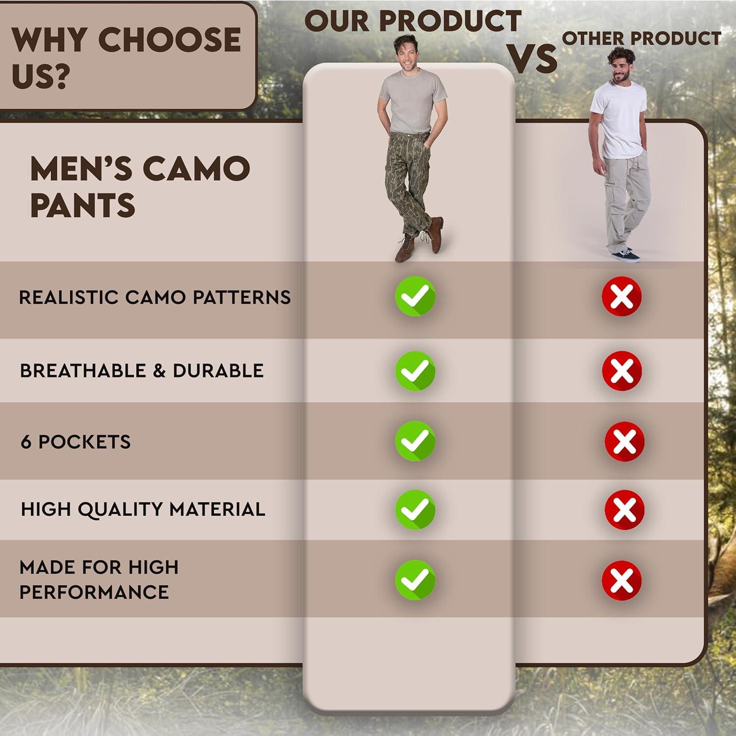 image:imageTrailCrest Mens Camo Hunting Cargo Pants 6 Pockets Mossy Oak Improved SpecsBottomland