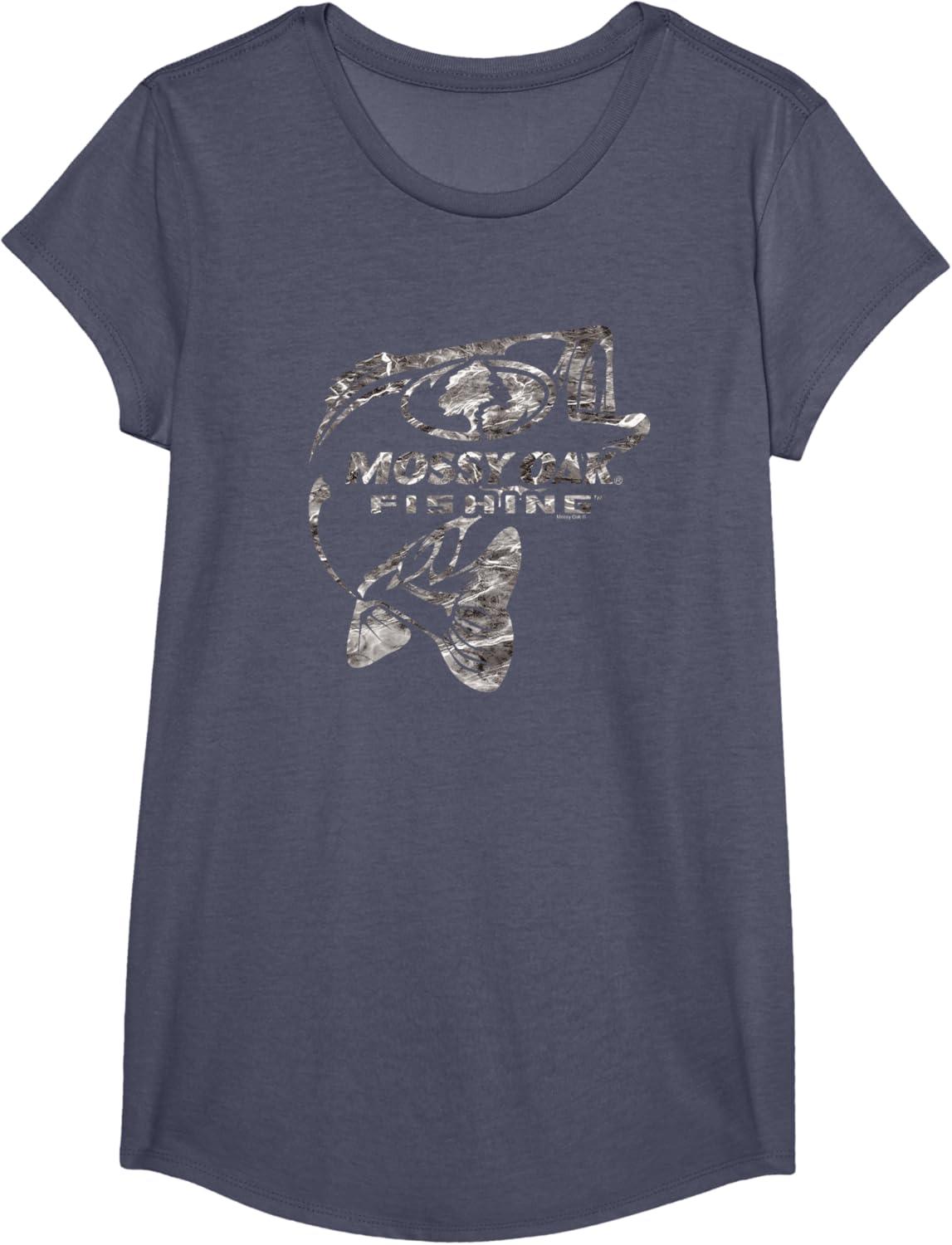 image:imageMossy Oak Fishing Bass Open Water Classic Grey Logo TShirtHeather Blue