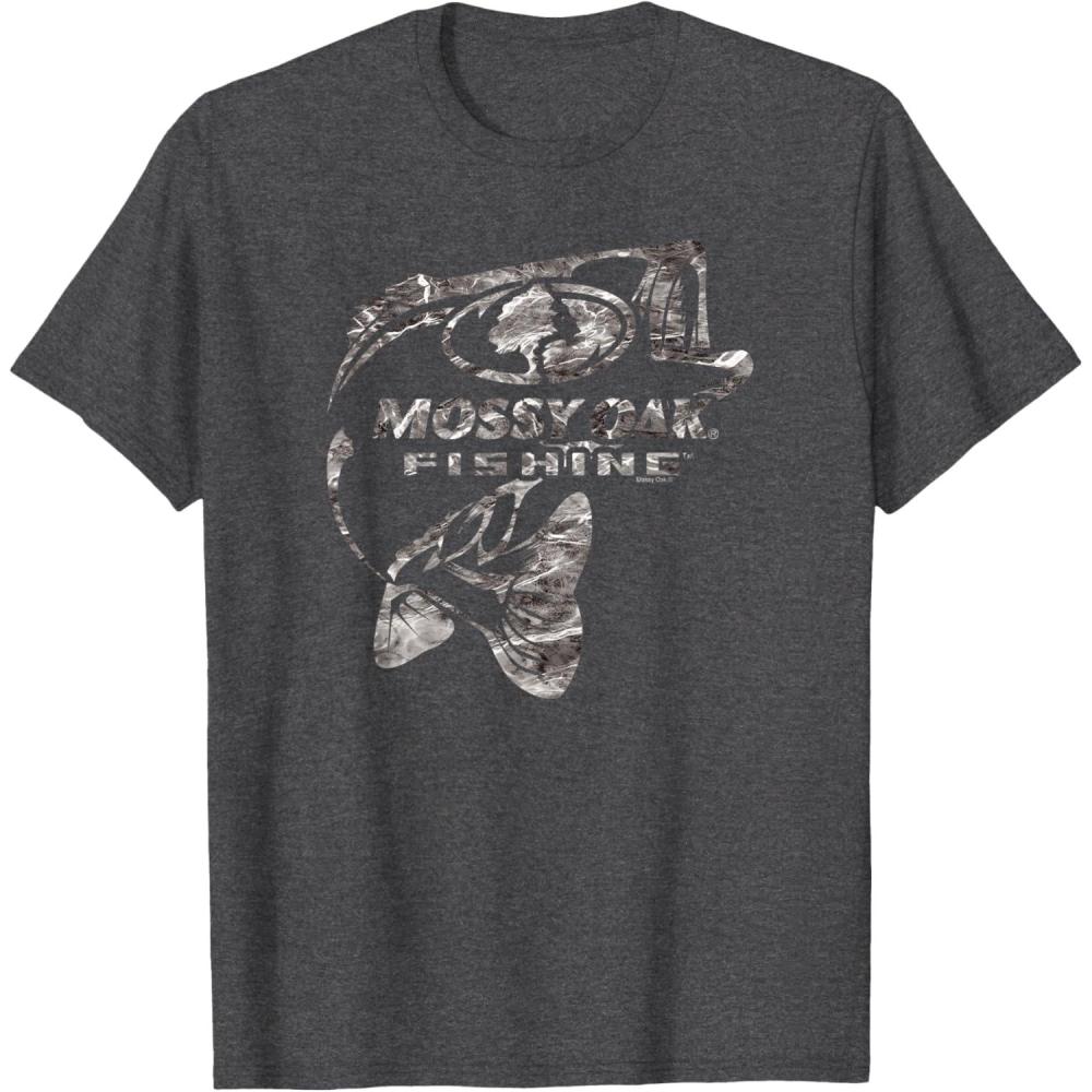 image:imageMossy Oak Fishing Bass Open Water Classic Grey Logo TShirtDark Heather Grey