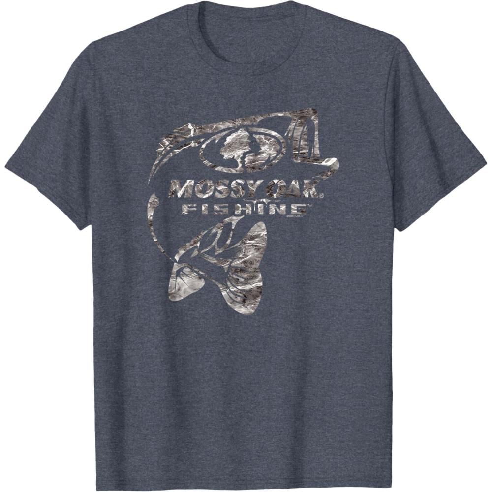 image:imageMossy Oak Fishing Bass Open Water Classic Grey Logo TShirtHeather Blue