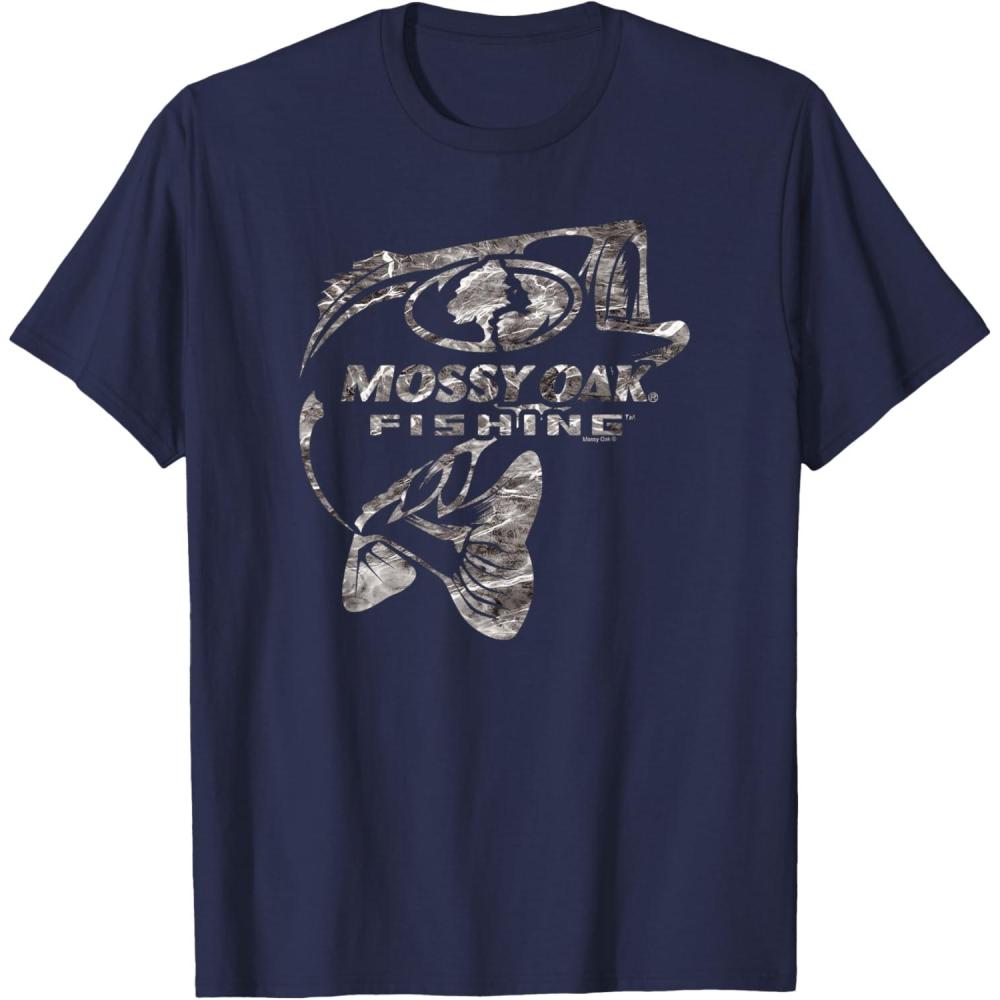 image:imageMossy Oak Fishing Bass Open Water Classic Grey Logo TShirtNavy Blue
