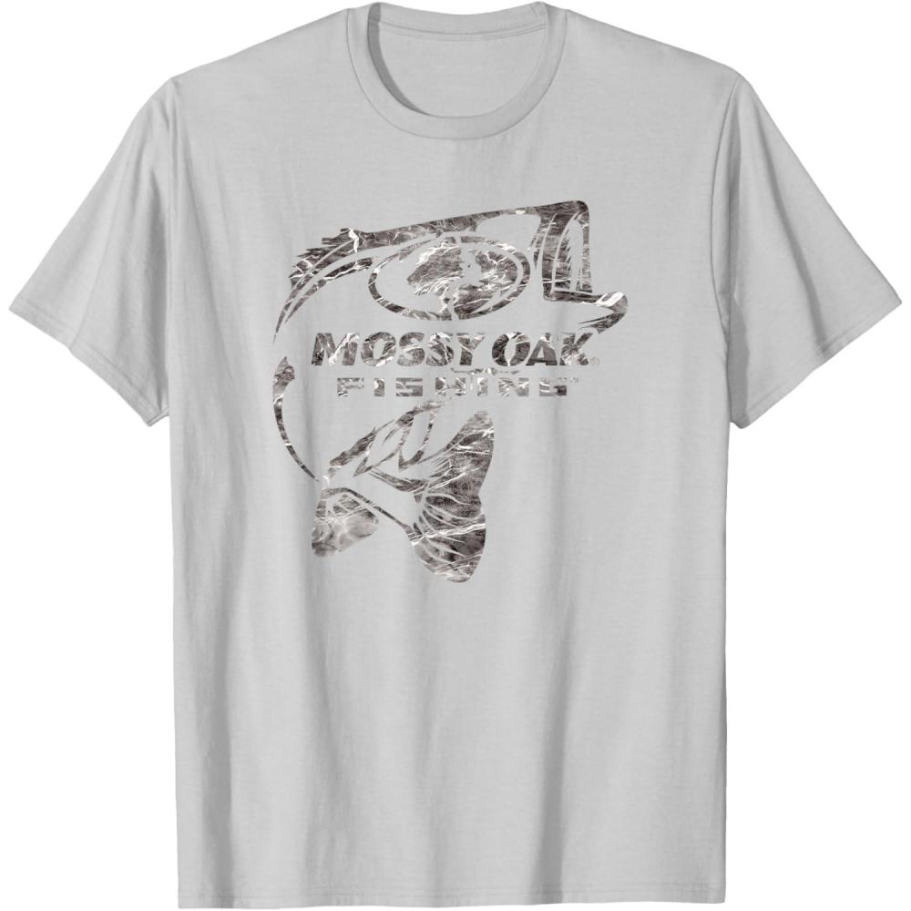 image:imageMossy Oak Fishing Bass Open Water Classic Grey Logo TShirtSilver Grey