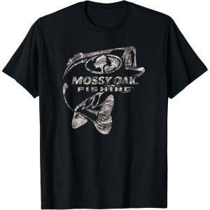 Mossy Oak Fishing Bass Open Water Classic Grey Logo T-Shirt(Black)