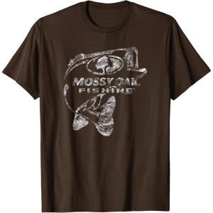 Mossy Oak Fishing Bass Open Water Classic Grey Logo T-Shirt(Brown)