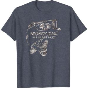 Mossy Oak Fishing Bass Open Water Classic Grey Logo T-Shirt(Heather Blue)