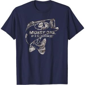 Mossy Oak Fishing Bass Open Water Classic Grey Logo T-Shirt(Navy Blue)