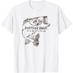 Mossy Oak Fishing Bass Open Water Classic Grey Logo T-Shirt(White)