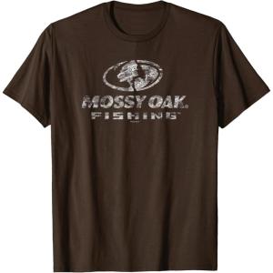 Mossy Oak Fishing Open Water Classic Dark Grey Logo T-Shirt(Brown)