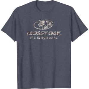 Mossy Oak Fishing Open Water Classic Dark Grey Logo T-Shirt(Heather Blue)