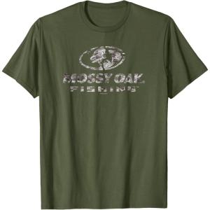 Mossy Oak Fishing Open Water Classic Dark Grey Logo T-Shirt(Olive Green)