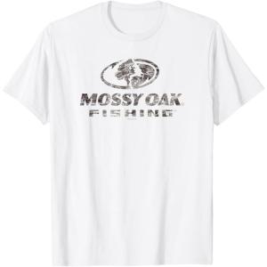 Mossy Oak Fishing Open Water Classic Dark Grey Logo T-Shirt(White)