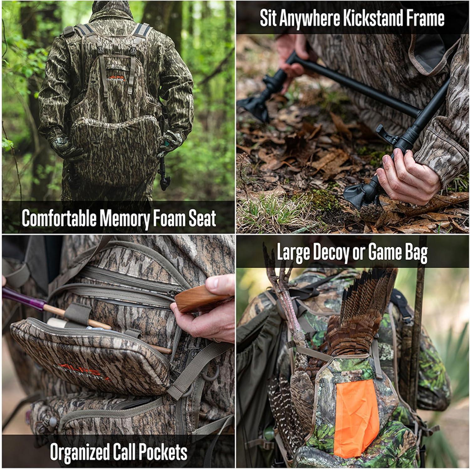 image:imageALPS OutdoorZ Grand Slam Turkey Vest wMemory Foam Seat Sit Anywhere Removable Kickstand Frame Outdoor Hunting Camo GearMossy Oak Bottomland