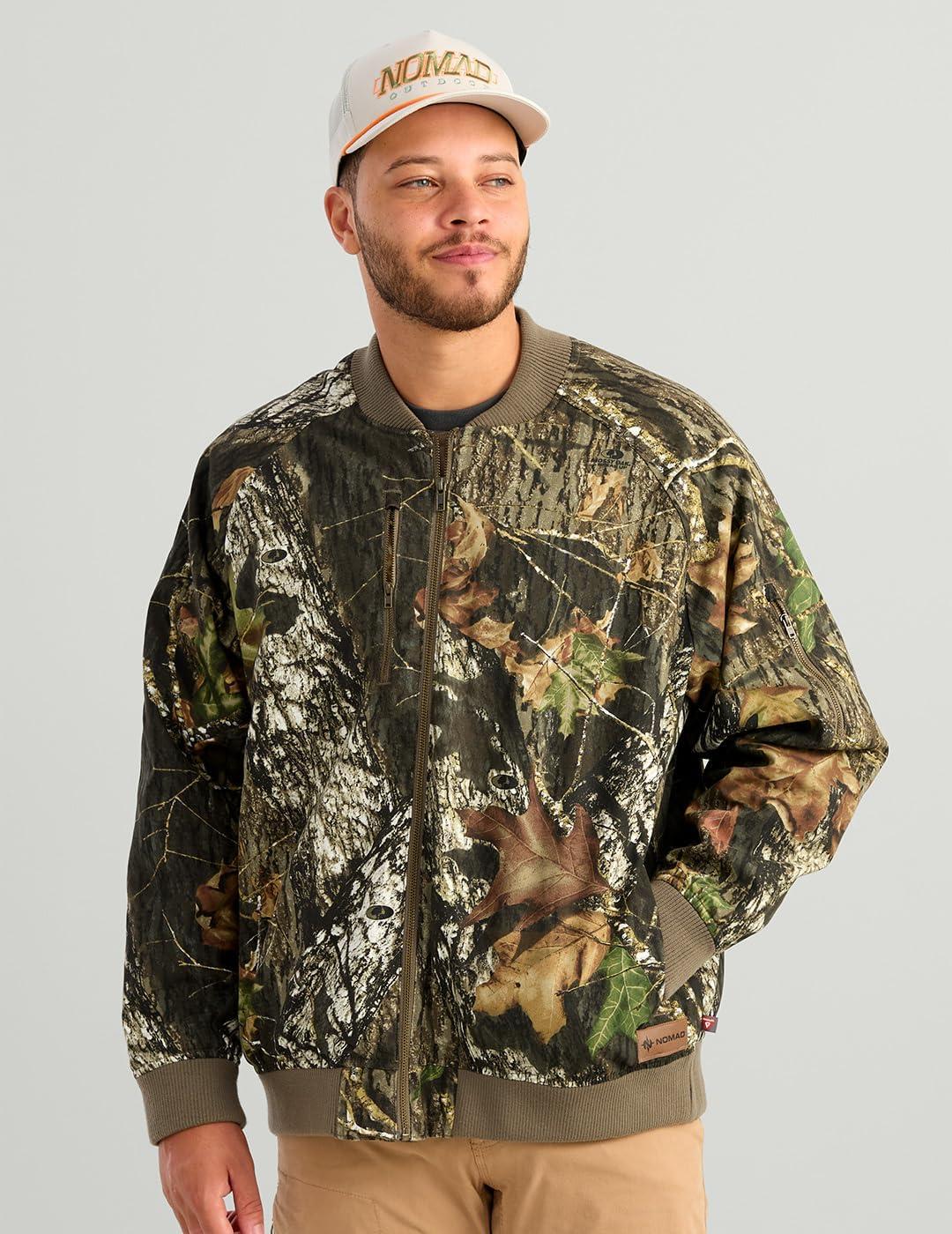 image:imageNOMAD Mens Rub Line Bomber Jacket Insulated Waterresistant Quiet Hunting Outerwear CoatMossy Oak New Breakup Camo