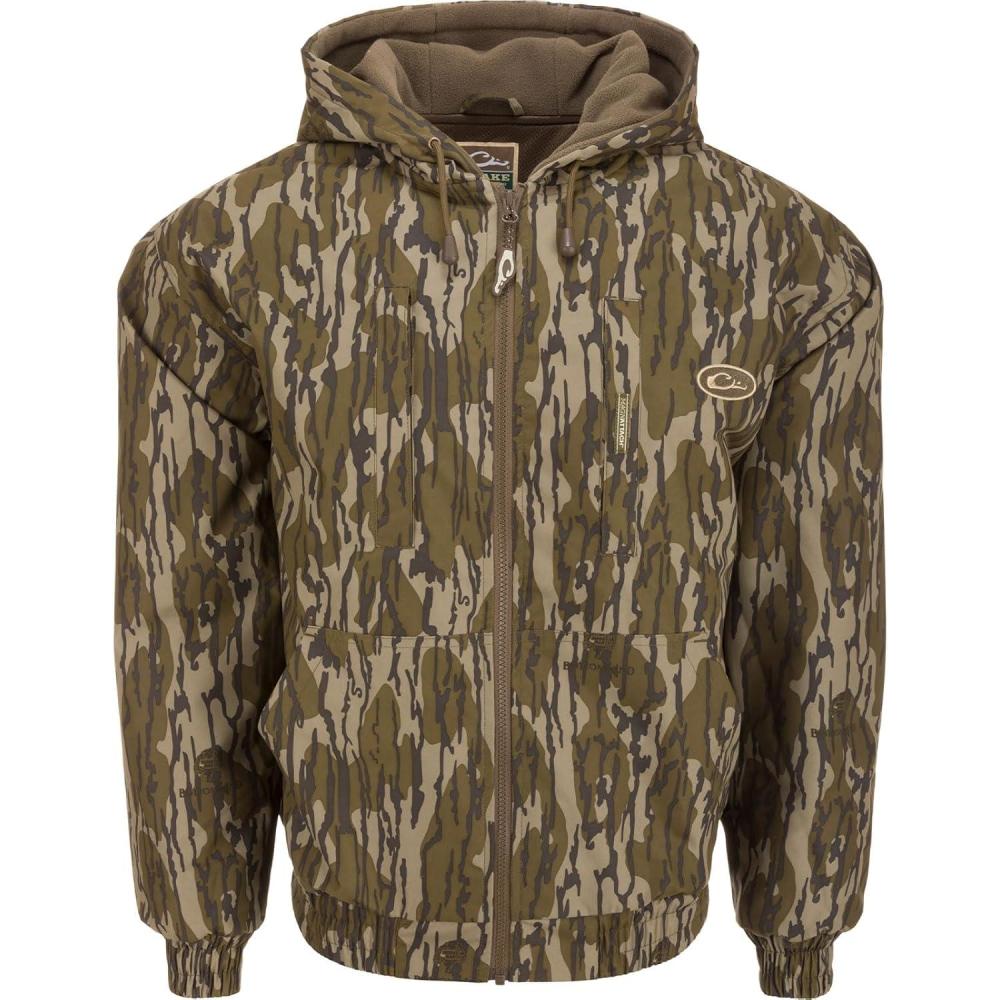image:imageDrake Waterfowl Mens MST Waterproof Full Zip Hunting Warm Fleece Lined Hooded Jacket with 2 Chest Pockets amp 2 Hip PocketsMossy Oak Original Bottomland